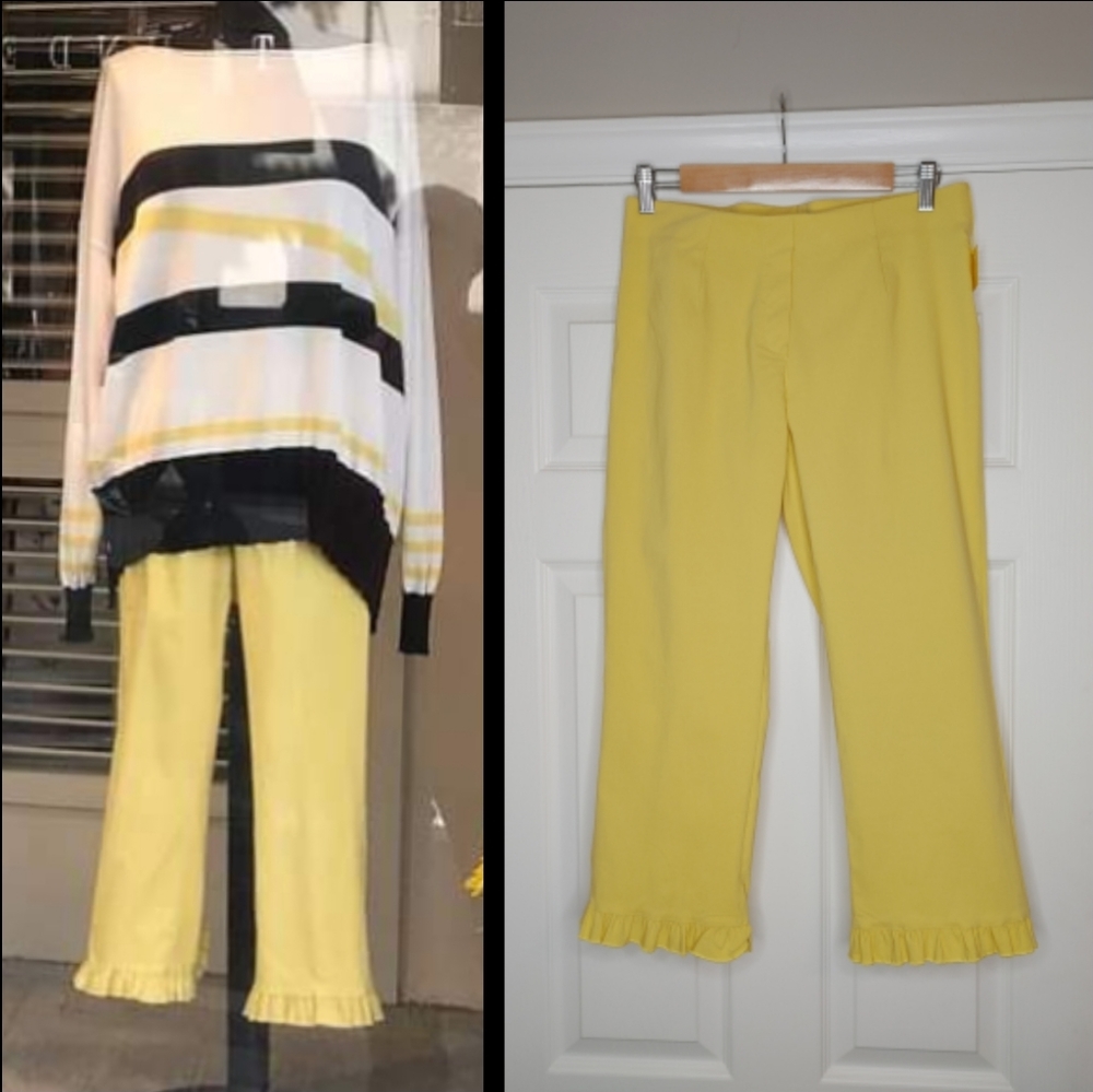 INSIGHT NEW YORK CROPPED RUFFLE HEM PANTS , YELLOW 8